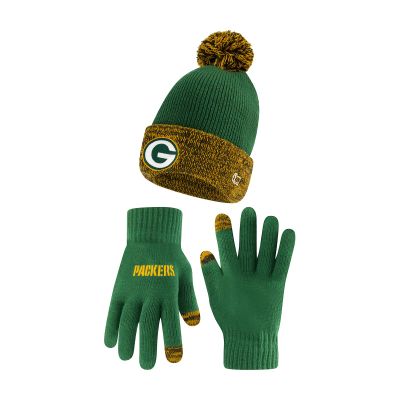 Ultra Game NFL Official Adults Super Soft Two Tone Winter Beanie Knit Hat with Extra Warm Touch Screen Gloves, Green Bay Packers, Team Color, 1SIZE