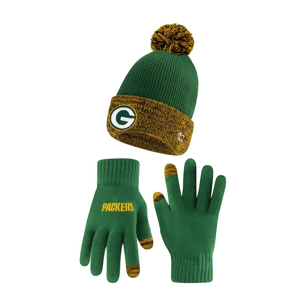 Ultra Game NFL Official Adults Super Soft Two Tone Winter Beanie Knit Hat with Extra Warm Touch Screen Gloves, Green Bay Packers, Team Color, 1SIZE