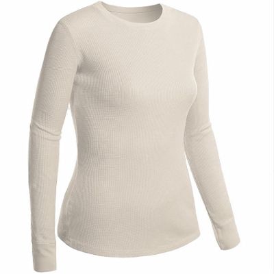Emmalise Women's Thermal Crew Neck Long Sleeves Fitted Top, Ivory, 2X-Large