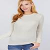Emmalise Women's Thermal Crew Neck Long Sleeves Fitted Top, Ivory, 2X-Large view 3