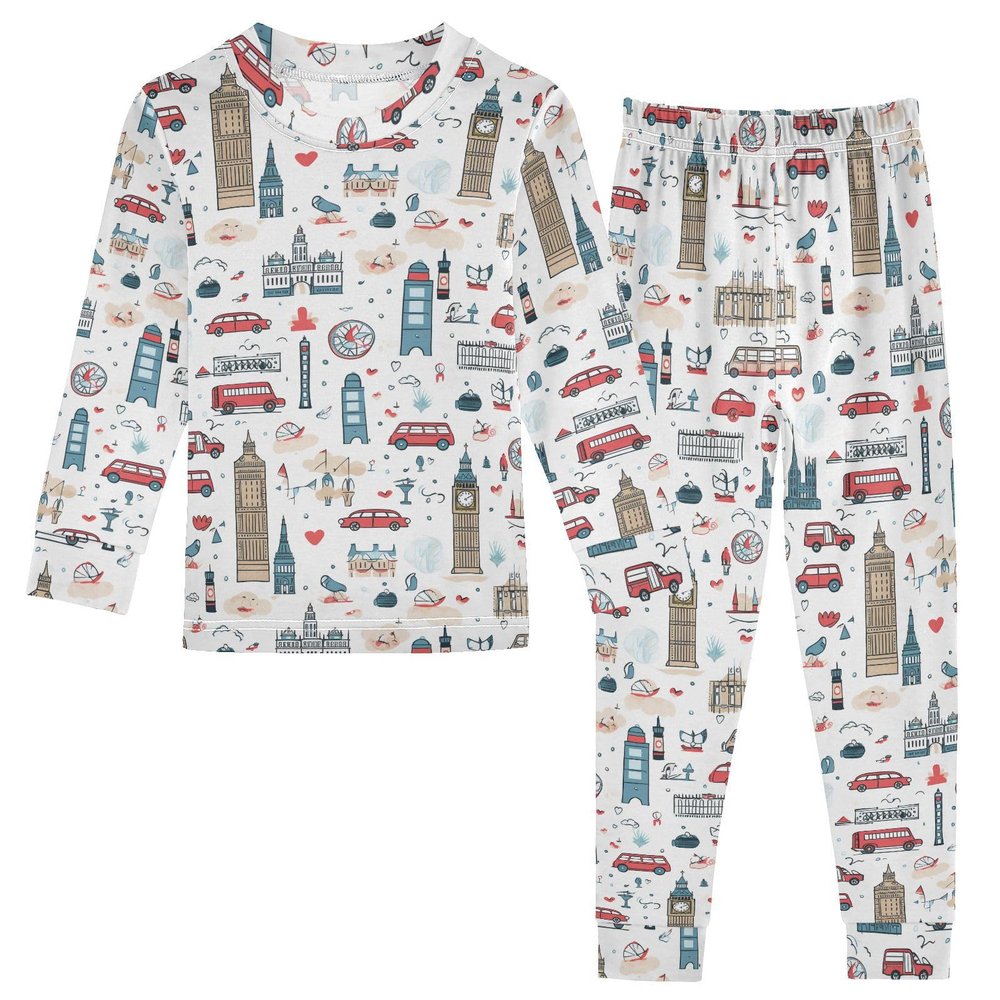 ALAZA Cartoon Big Ben London Cityscape 2 Piece Pajama Set Long Sleeve Top and Pants Sleepwear Unisex 6Y