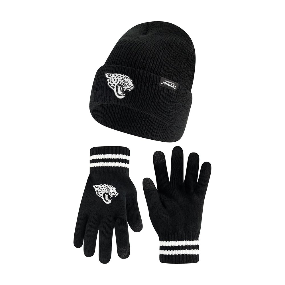 Ultra Game NFL Official Adults Super Soft Marled Winter Beanie Knit Hat with Extra Warm Touch Screen Gloves, Jacksonville Jaguars, Black, 1SIZE