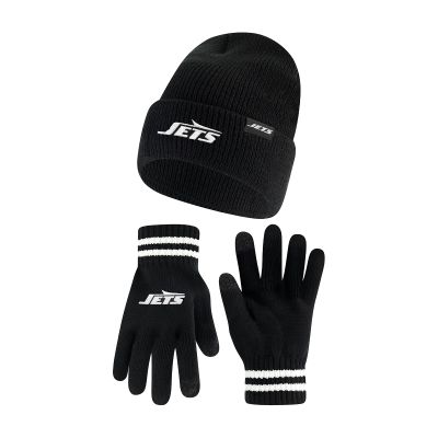 Ultra Game NFL Official Adults Super Soft Marled Winter Beanie Knit Hat with Extra Warm Touch Screen Gloves, New York Jets, Black, 1SIZE