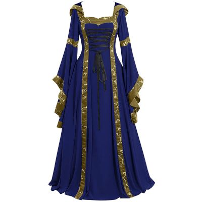 SACFOF Victorian Dress for Women Medieval Renaissance Dress Corset Flare Sleeve Vintage Lace Up Halloween Dresses Cocktail Party Ball Gown