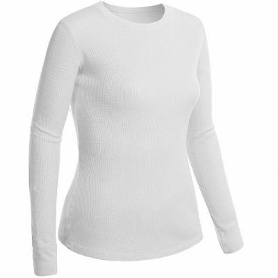 Emmalise Women's Thermal Crew Neck Long Sleeves Fitted Top, White, 2X-Large