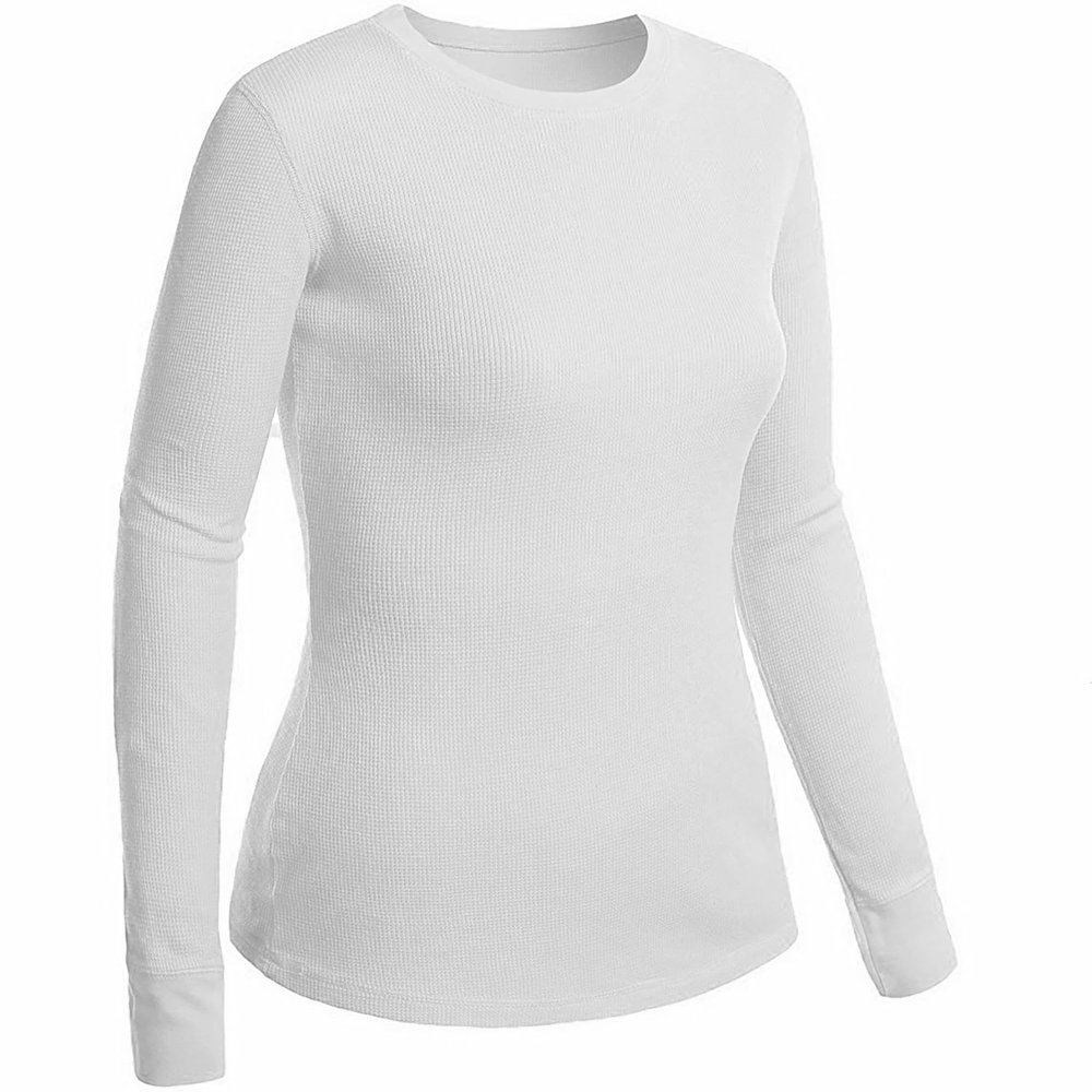 Emmalise Women's Thermal Crew Neck Long Sleeves Fitted Top, White, 2X-Large