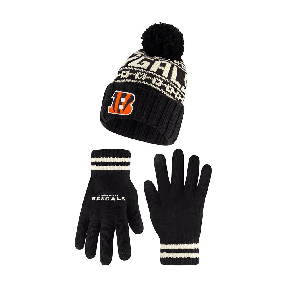 Ultra Game NFL Official Adults Super Soft Cable Knit Winter Beanie Knit Hat with Extra Warm Touch Screen Gloves, Cincinnati Bengals, Black, 1SIZE