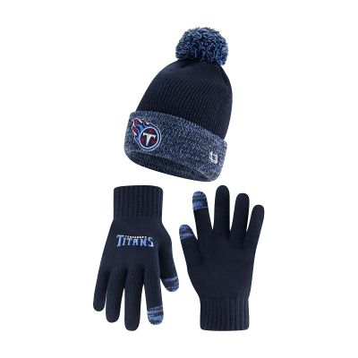 Ultra Game NFL Official Youth Super Soft Two Tone Winter Beanie Knit Hat with Extra Warm Touch Screen Gloves, Tennessee Titans, Team Color, 1SIZE