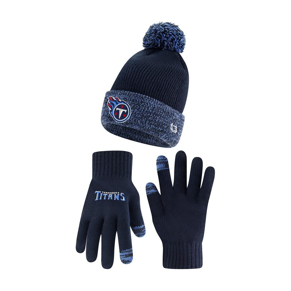 Ultra Game NFL Official Youth Super Soft Two Tone Winter Beanie Knit Hat with Extra Warm Touch Screen Gloves, Tennessee Titans, Team Color, 1SIZE