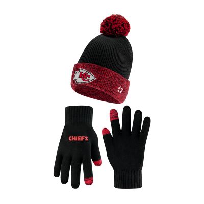 Ultra Game NFL Official Youth Super Soft Two Tone Winter Beanie Knit Hat with Extra Warm Touch Screen Gloves, Kansas City Chiefs, Team Color, 1SIZE