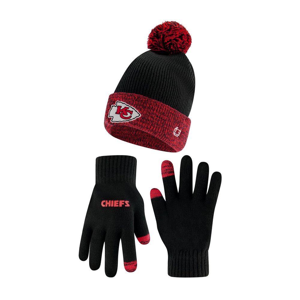 Ultra Game NFL Official Youth Super Soft Two Tone Winter Beanie Knit Hat with Extra Warm Touch Screen Gloves, Kansas City Chiefs, Team Color, 1SIZE