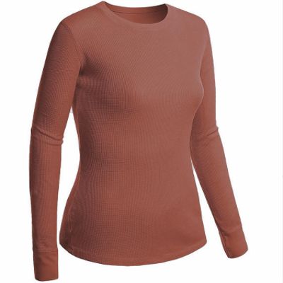 Emmalise Women's Thermal Crew Neck Long Sleeves Fitted Top, Truffle, 1X-Large
