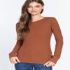 Emmalise Women's Thermal Crew Neck Long Sleeves Fitted Top, Truffle, 1X-Large view 3