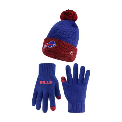 Ultra Game NFL Official Adults Super Soft Two Tone Winter Beanie Knit Hat with Extra Warm Touch Screen Gloves, Buffalo Bills, Team Color, 1SIZE