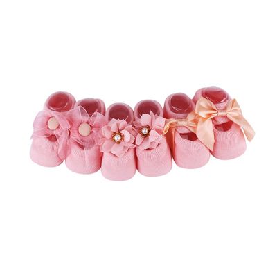 Cotton Anti Slip Baby Socks with Grips, 3 Pairs Set Lace Flower Bow Design Daily Wear for Standing Walking (M(1-3 Years Old))