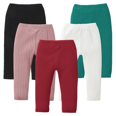 DREAM BUS 5 Pack Toddler Girl Pants Baby Girl Solid Ribbed Pants Toddler Girls Bottoms Leggings Newborn Cotton Jogger