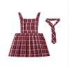 JEATHA Kids Girls School Uniform Jumper Plaid Overalls Dresses Summer Sleeveless Pleated Dress with Tie Red 12 Years view 1