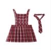 JEATHA Kids Girls School Uniform Jumper Plaid Overalls Dresses Summer Sleeveless Pleated Dress with Tie Red 12 Years view 2