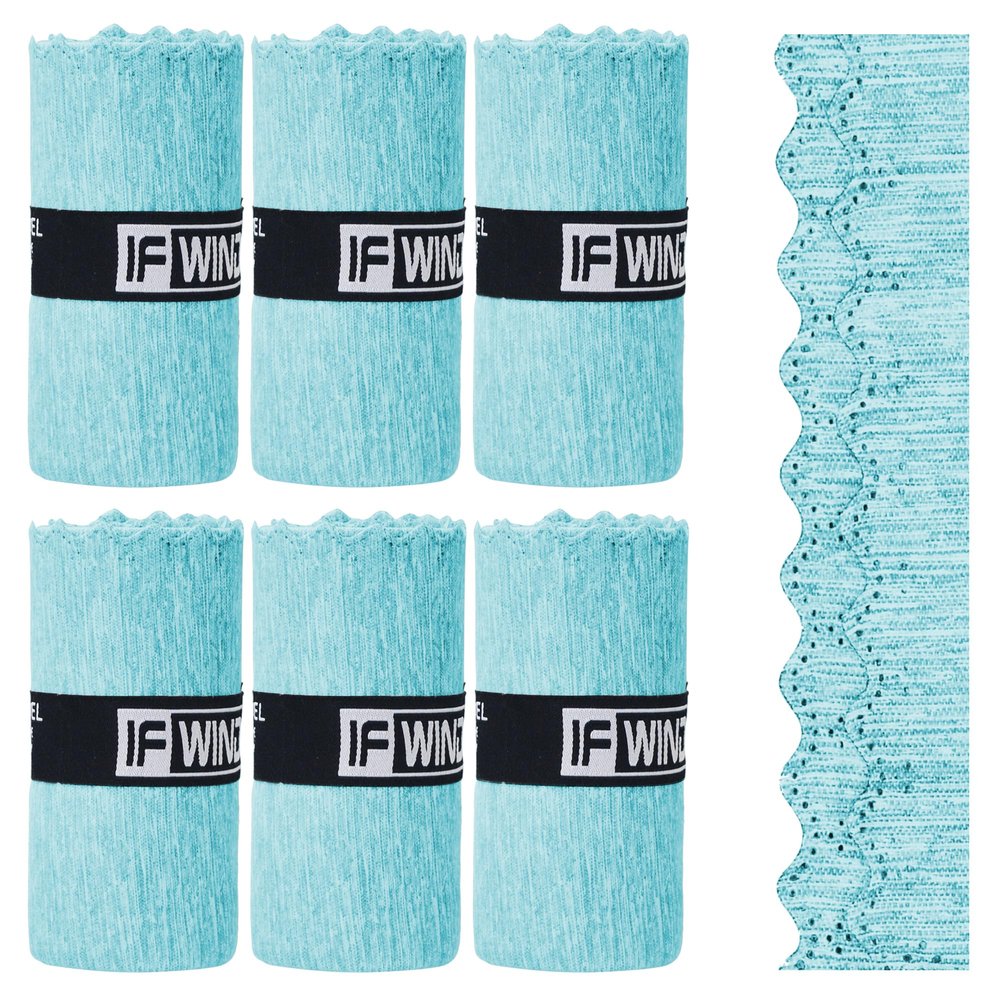 6 Pack Microfiber Gym Towels for Working Out - Fast Drying Sports Accessories, Men & Women (Blue - Lace Edge, 31" x 15.5")