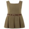 JEATHA Kids Girls School Uniform Jumper Dresses Summer Sleeveless V Back Solid Color Pleated Dress with Belt Khaki 12 Years view 1