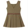 JEATHA Kids Girls School Uniform Jumper Dresses Summer Sleeveless V Back Solid Color Pleated Dress with Belt Khaki 12 Years view 2