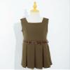 JEATHA Kids Girls School Uniform Jumper Dresses Summer Sleeveless V Back Solid Color Pleated Dress with Belt Khaki 12 Years view 3
