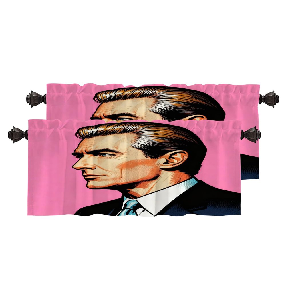 BaoNews American Election Men Kitchen Valances for Windows, Suit Old Man Pink Background Blackout Valances Curtains Multilayer Polyester Drapes for Kitchen Bedroom 2 Pack 52X18 Inches