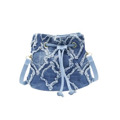 AdiStylinno Women Denim Bucket Bag, Jean Small Crossbody Bags for Women, Fashion Rhombus Shoulder Bag with Drawstring (Light Blue)