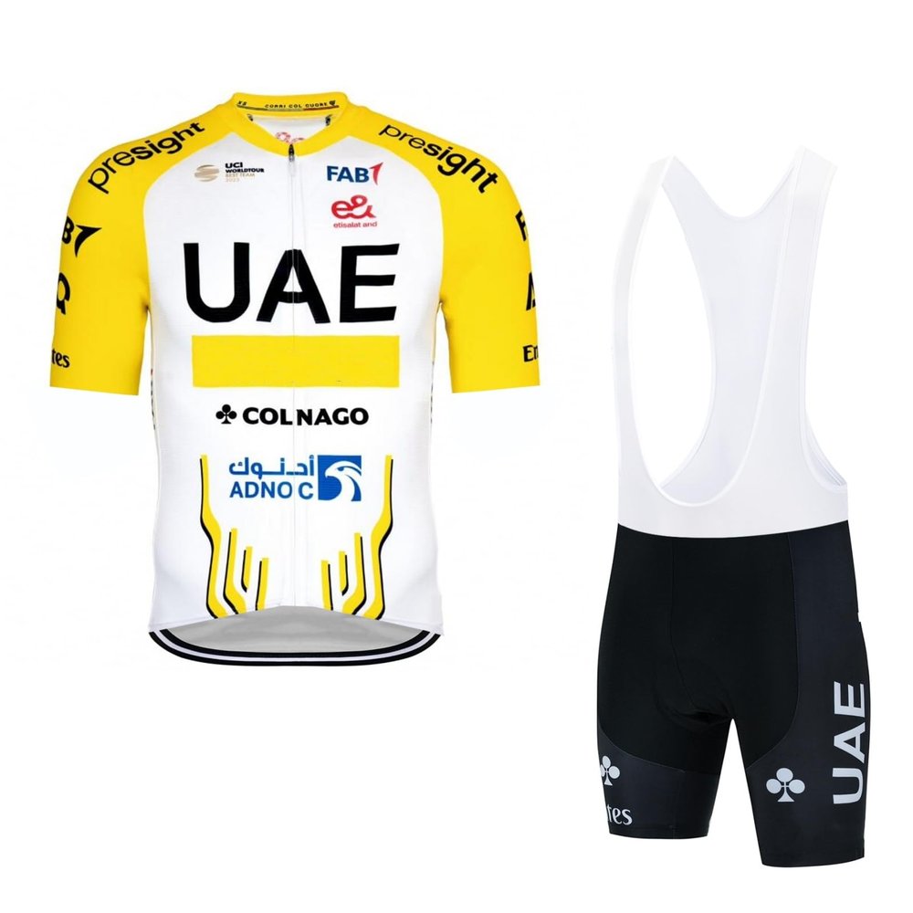 2024 Pro Team UAE Yellow Honour Cycling Jersey Set For Men,Breathable MTB Bike Shirt Bib Short Kits GEL Paddad (3XL)