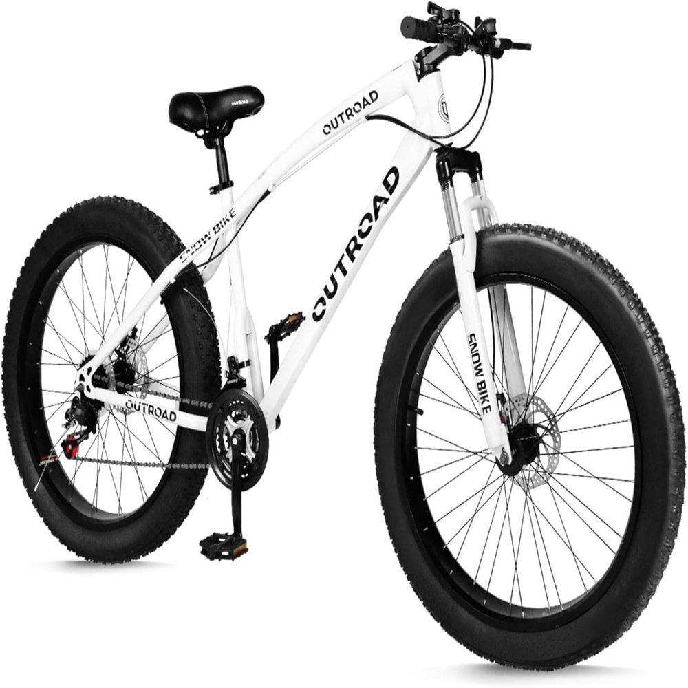 Betterland 26 Inch Bicycle Wheels, Fat Tire Mountain Bike, 21-Speed with Dual Front Suspension, High Carbon Steel Frame with Double Disc Brake and Anti-Slip Bicycle for Adults and Teenagers (FT-White)
