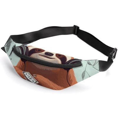 Fanny Pack for Men Women Funny Cute Animal Sloth Music Waist Pack Small Belt Bag with Adjustable Strap Waterproof Sling Bag Fashion Crossbody Bag Bum Bag for Travel Hiking Running