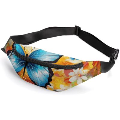 Fanny Pack for Men Women Colorful with Butterfly Waist Pack Small Belt Bag with Adjustable Strap Waterproof Sling Bag Fashion Crossbody Bag Bum Bag for Travel Hiking Running