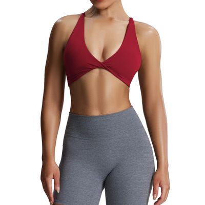 Aoxjox Women's Workout Sports Bras Fitness Metamorph Sienna Twist Bra Yoga Crop Tank (Rumba Red, Medium)