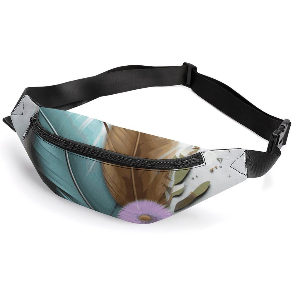 Fanny Pack for Men Women Feather Flower Waist Pack Small Belt Bag with Adjustable Strap Waterproof Sling Bag Fashion Crossbody Bag Bum Bag for Travel Hiking Running