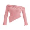 PRETTYGARDEN Women's Spring Long Sleeve Y2K Crop Top Trendy Off Shoulder Asymmetrical Fitted Knit Tee Shirts Going Out Tops (Pink,Large) view 1
