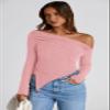 PRETTYGARDEN Women's Spring Long Sleeve Y2K Crop Top Trendy Off Shoulder Asymmetrical Fitted Knit Tee Shirts Going Out Tops (Pink,Large) view 4