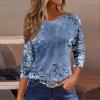 3/4 Sleeve Cotton Tops for Womens Dressy Shirts Crewneck Tops,Women Tunic Casual Loose Fit Shirt Floral Print Blouse view 2