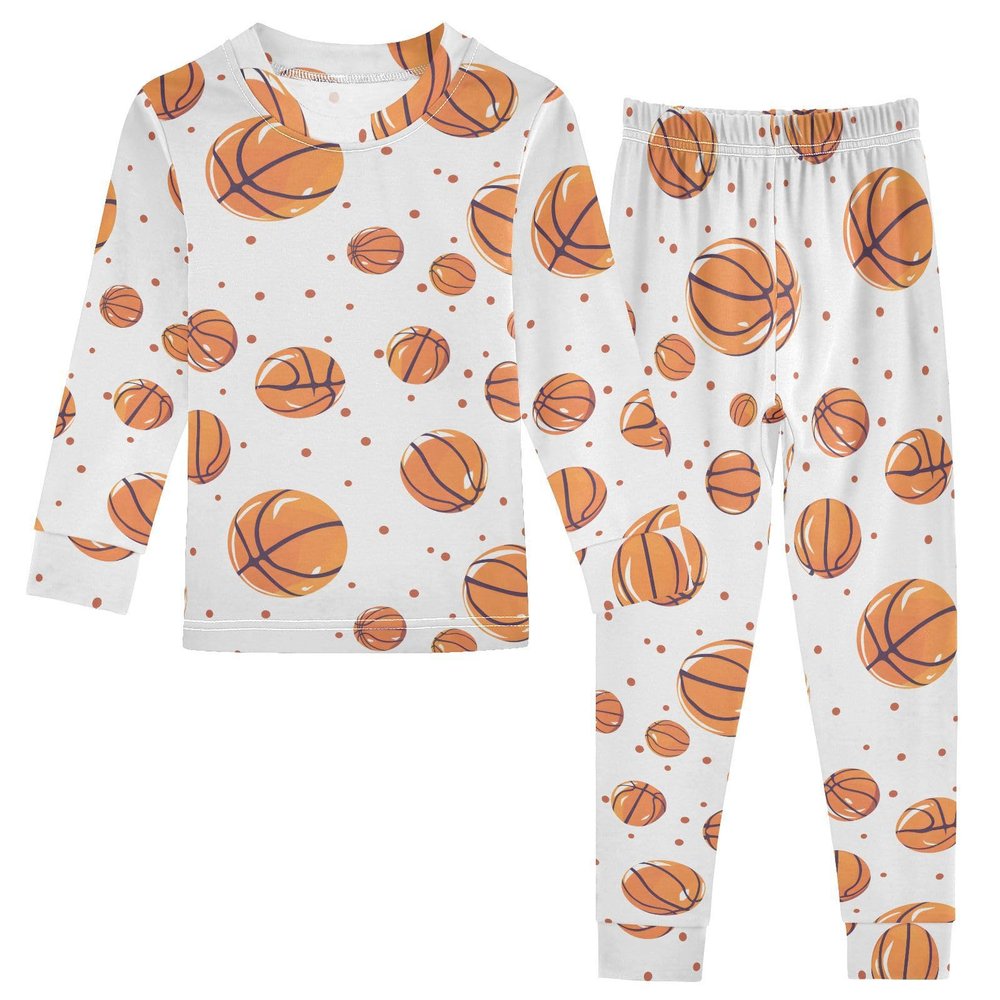 ALAZA Basketball Polka Dot 2 Piece Pajama Set Long Sleeve Top and Pants Sleepwear Unisex 5T Multicolor