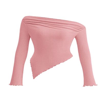 PRETTYGARDEN Women's Fall Off the Shoulder Long Sleeve Tops Pink,XS