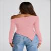 PRETTYGARDEN Women's Fall Off the Shoulder Long Sleeve Tops Pink,XS view 2
