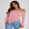 PRETTYGARDEN Women's Fall Off the Shoulder Long Sleeve Tops Pink,XS view 3