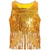 Agoky Sequins Dance Crop Top Glitter Metallic Fringe Vest Rave Dance Top Party Costume for Girls 2-16 Years Gold 15-16 Years view 1
