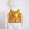 Agoky Sequins Dance Crop Top Glitter Metallic Fringe Vest Rave Dance Top Party Costume for Girls 2-16 Years Gold 15-16 Years view 3