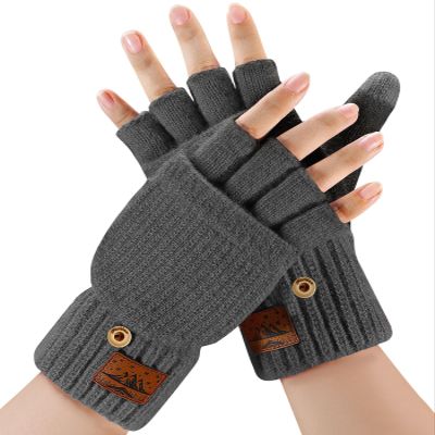 CHENMEI Winter Fingerless Gloves for Men Women - Mittens Finger Wool Gloves with Flip,Warm Half Finger Knitted Cold Weather