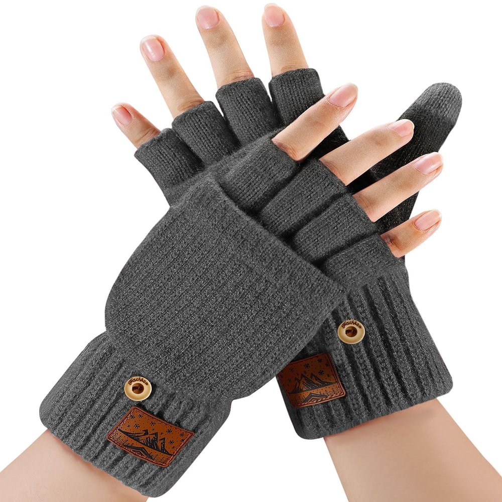 CHENMEI Winter Fingerless Gloves for Men Women - Mittens Finger Wool Gloves with Flip,Warm Half Finger Knitted Cold Weather