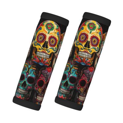 2 Packs Sugar Skulls Luggage Handle Wraps for Suitcase Comfort Soft Luggage Handle Covers for Travel