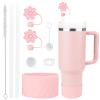 9PCS Cup Accessories for Stanley 40oz Tumbler Including 2 Straw Covers, 2 Replacement Straws, 1 Straw Brush, 1 Silicone Spill Proof Stopper set (Pink) view 1