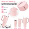 9PCS Cup Accessories for Stanley 40oz Tumbler Including 2 Straw Covers, 2 Replacement Straws, 1 Straw Brush, 1 Silicone Spill Proof Stopper set (Pink) view 3