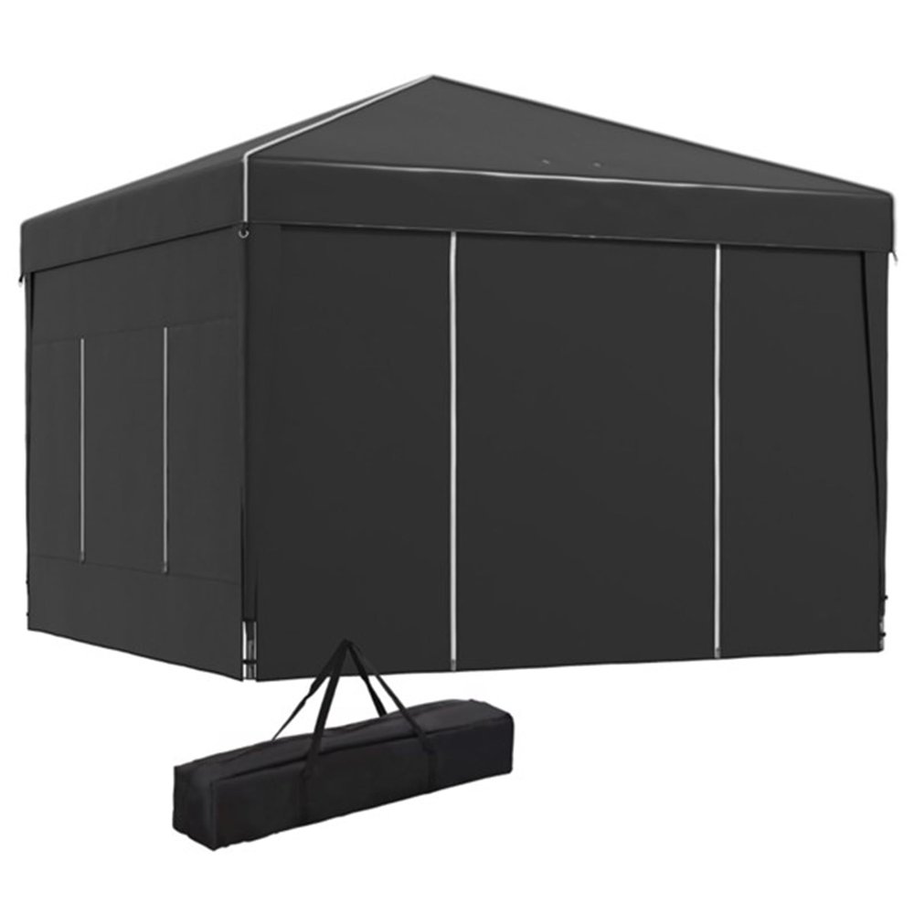9.7' x 9.7' x 8.4' Foldable Camping Tent, Tent, Patio Gazebo, Outdoor Camping, 2 Zippered Mesh Windows, 3-Level Height Adjustable, Top Drainage Holes, Suitable for Patio, Backyard, Black