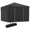 9.7' x 9.7' x 8.4' Foldable Camping Tent, Tent, Patio Gazebo, Outdoor Camping, 2 Zippered Mesh Windows, 3-Level Height Adjustable, Top Drainage Holes, Suitable for Patio, Backyard, Black view 1